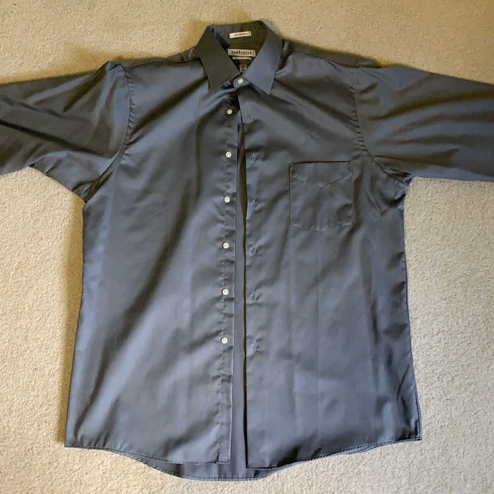 Van Heusen Regular Fit 16 - 34/35 Gray Satin Button Up